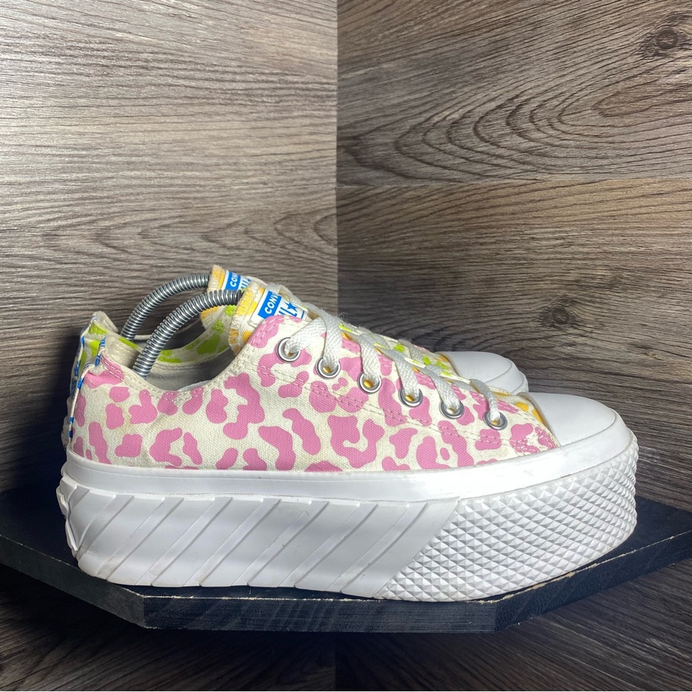 Platform Lace-Up Sneakers in Pink Leopard Print